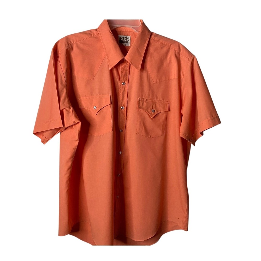 Ely Cattleman Western Shirt Men's XL Short Sleeve Orange Pearl Snap button up